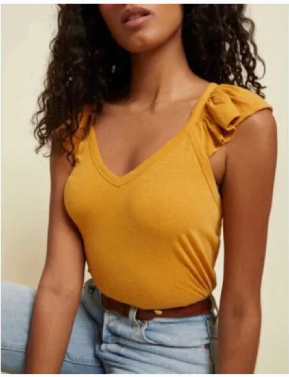 NATION LTD NWT Evereve Aven Pima Cotton Ruffled Cami in Mustard // L